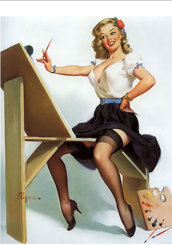 Pin-up artist at easel