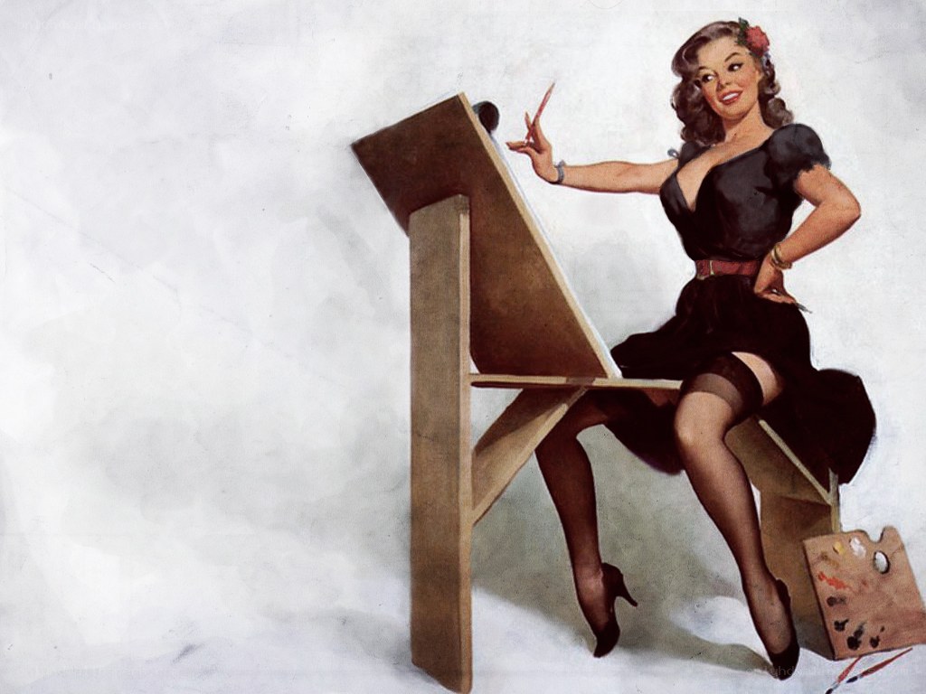 Pin-up artist at easel