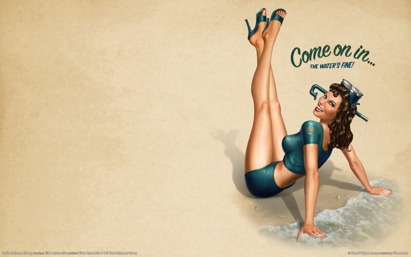 Pin-up beach girl illustration