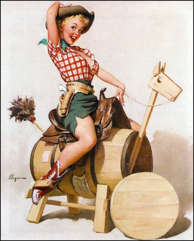 Pin-up cowgirl on barrel
