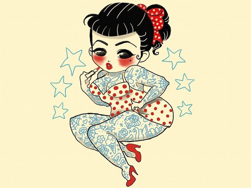 Pin-up Girl Applying Lipstick