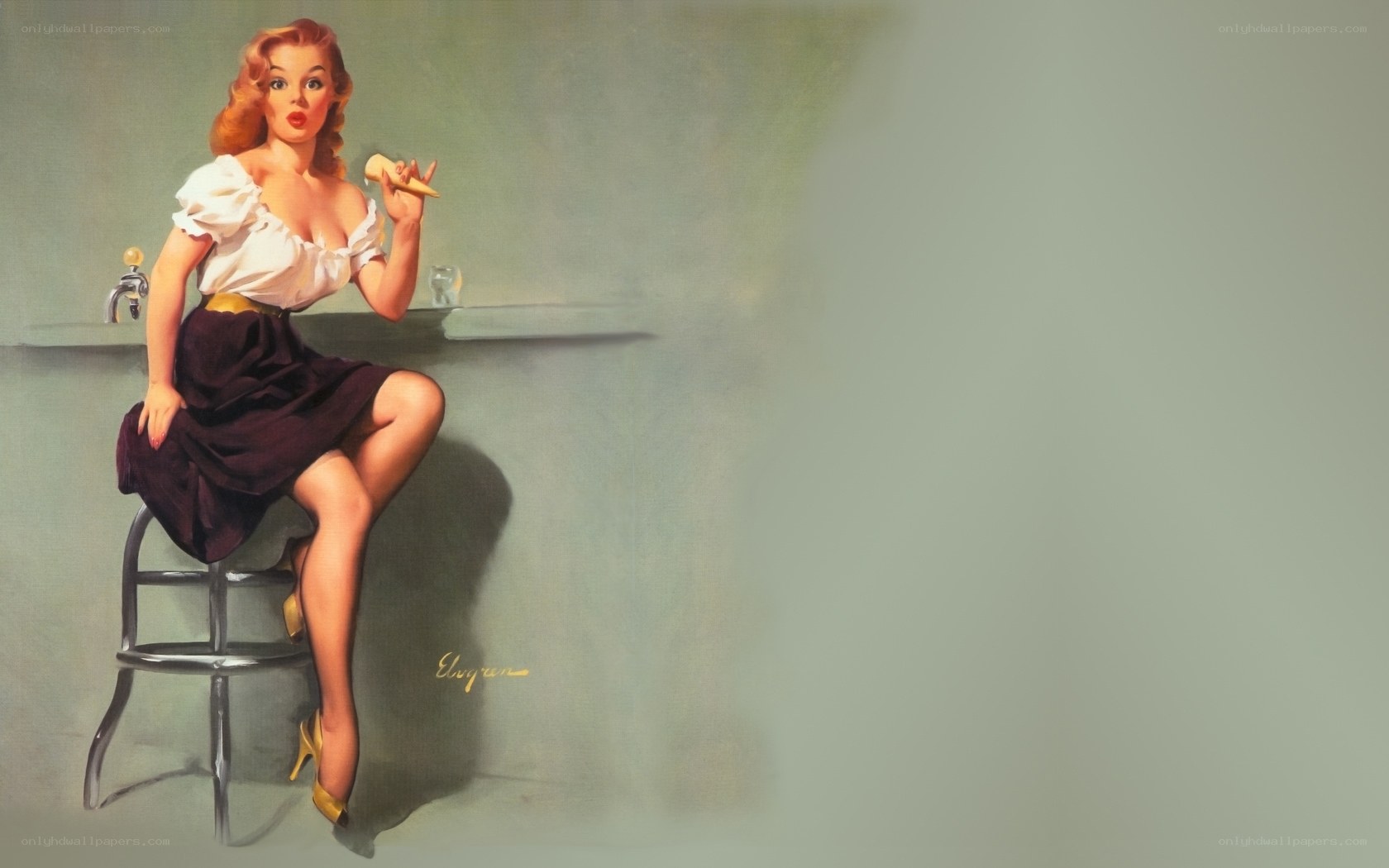 Pin-up girl at a bar
