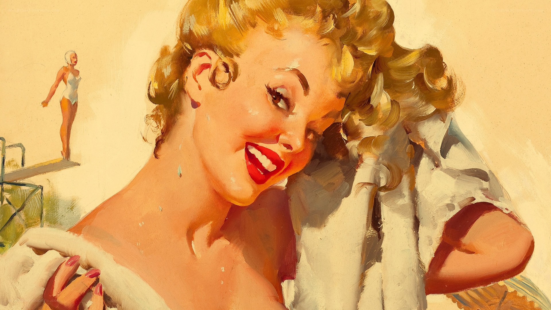 Pin-up girl by pool