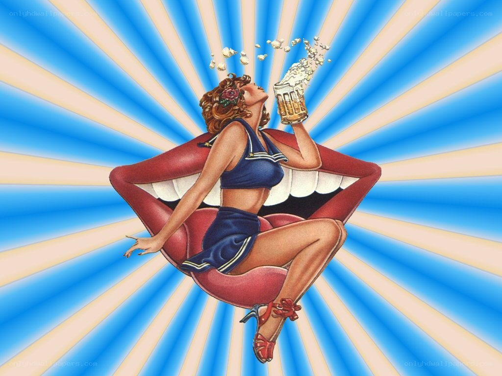 pin-up girl drinking beer