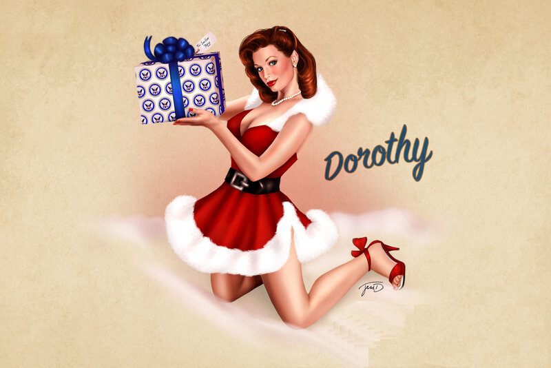 Pin-up girl holding gift
