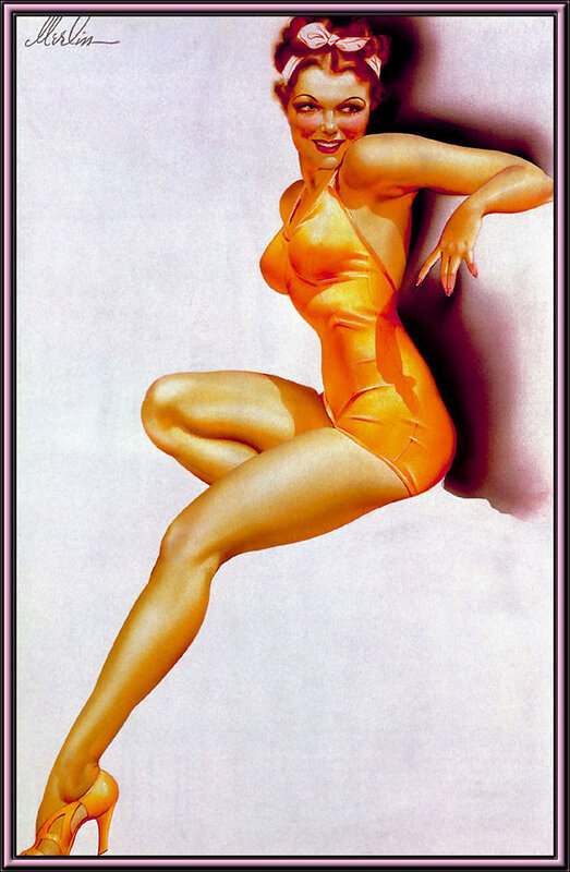 Pin-up girl in orange swimsuit