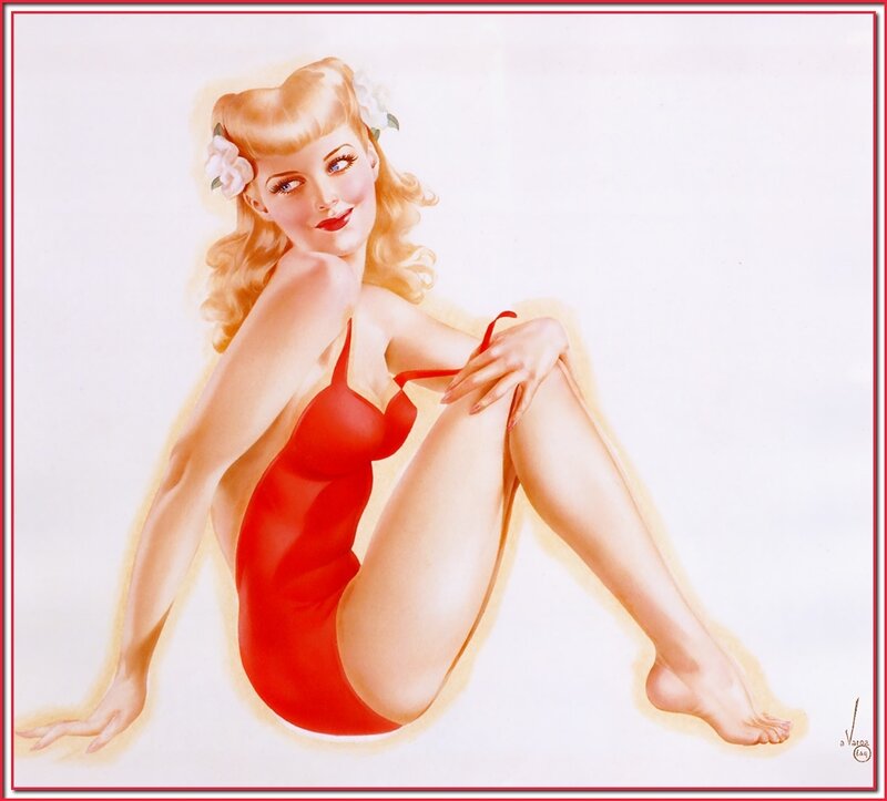 Pin-up girl in red swimsuit