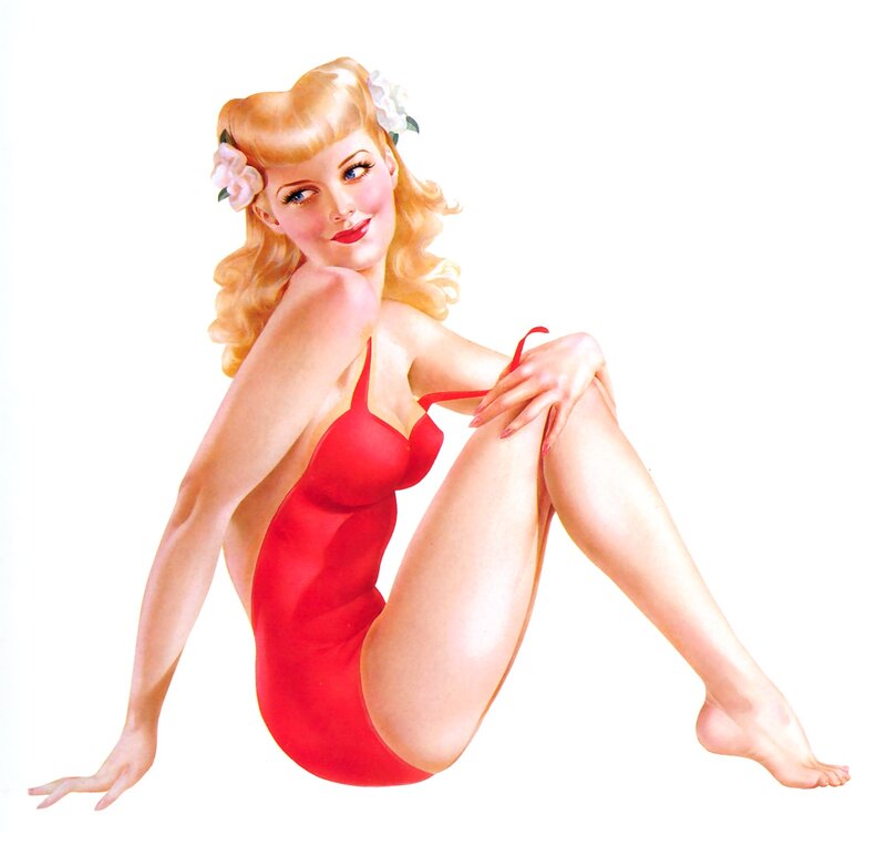 Pin-up girl in red swimsuit