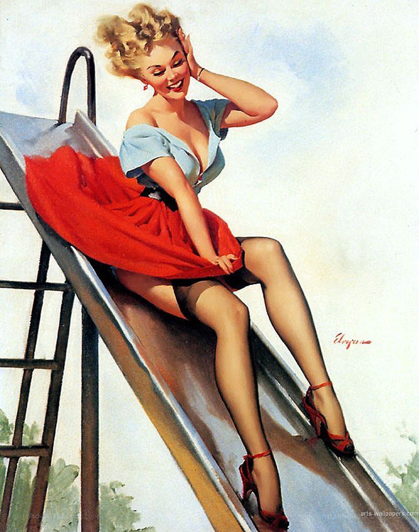 Pin-up girl on a slide