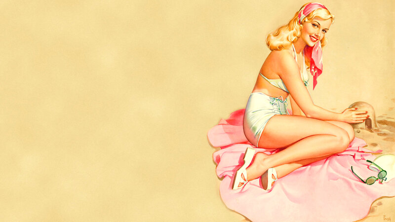 pin-up girl on beach towel