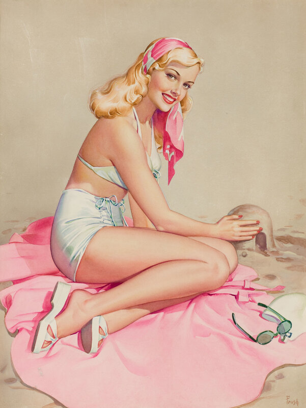 Pin-up girl on beach towel