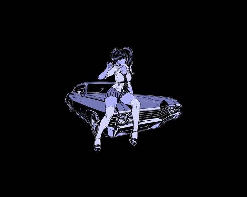 pin-up girl on classic car