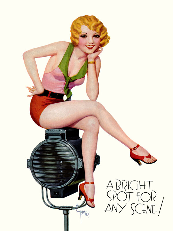 Pin-up girl on spotlight