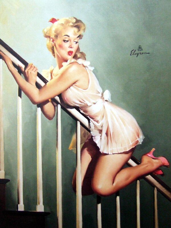 Pin-up girl on staircase