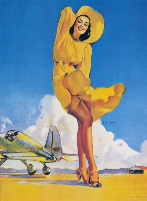 Pin-up girl with airplane
