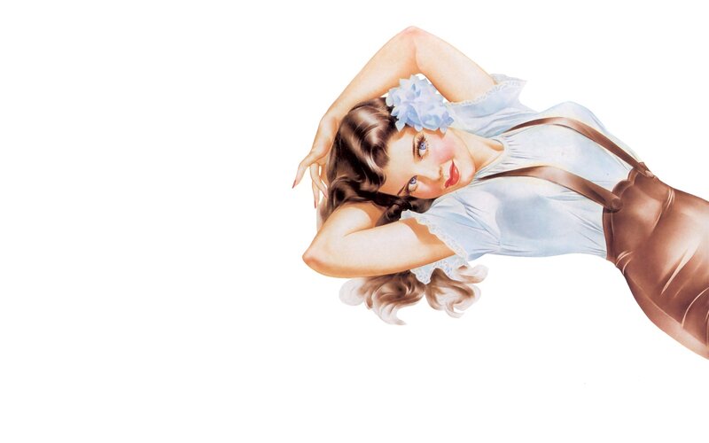 pin-up girl with blue flower