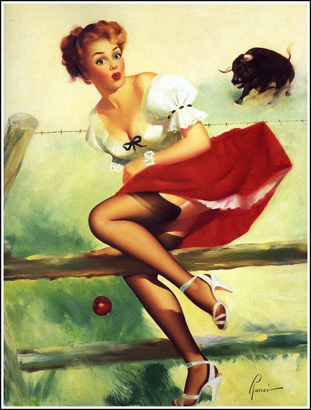 Pin-up girl with bull