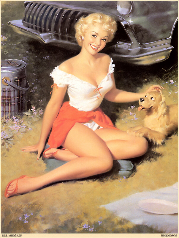 Pin-up girl with dog
