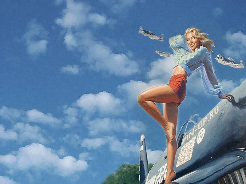 Pin-up girl with fighter planes