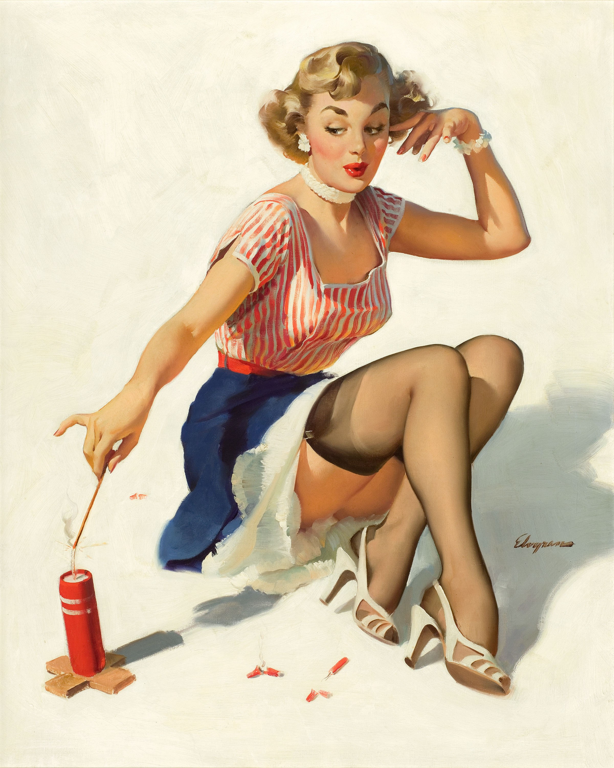 Pin-up girl with firecracker