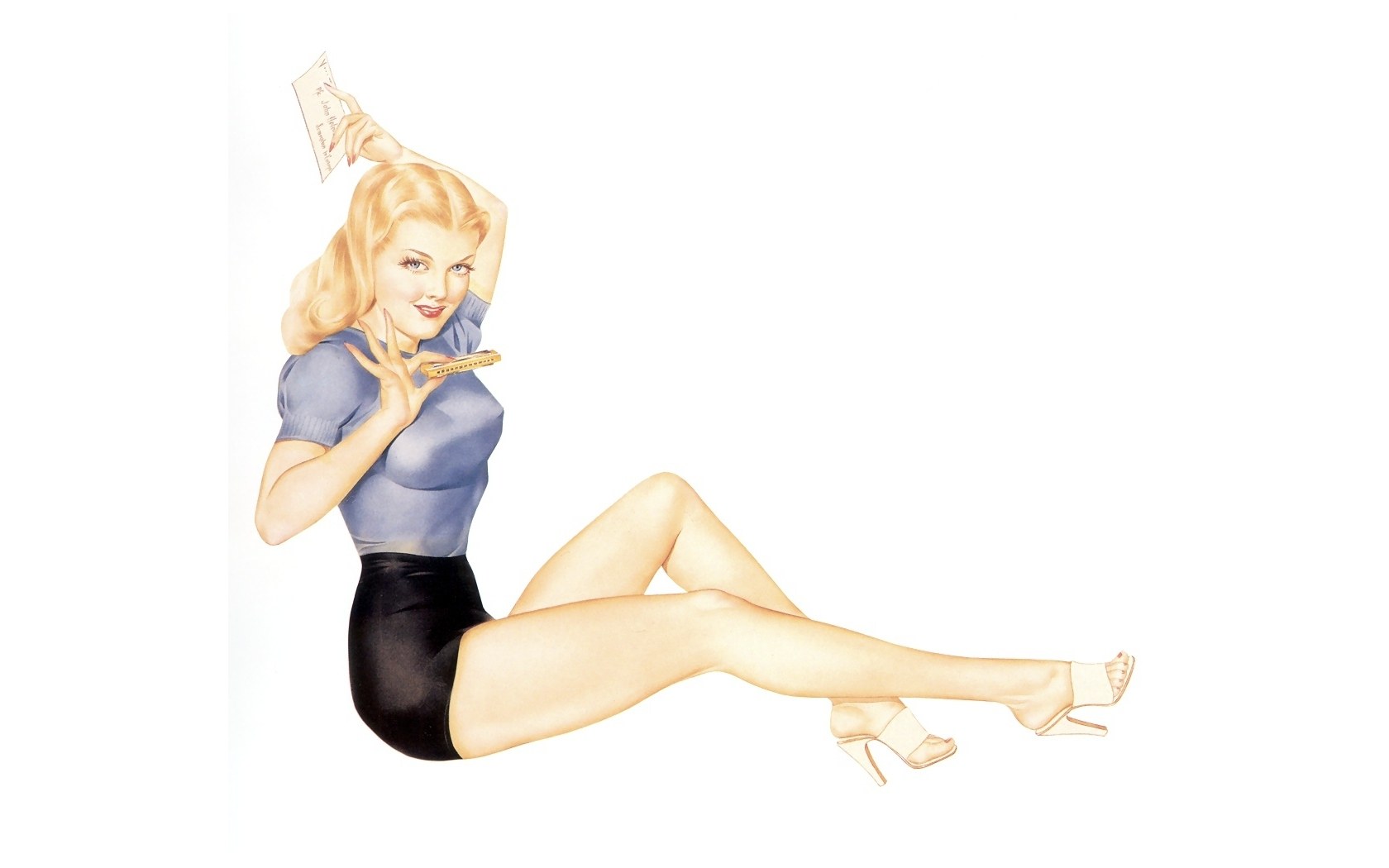 pin-up girl with harmonica