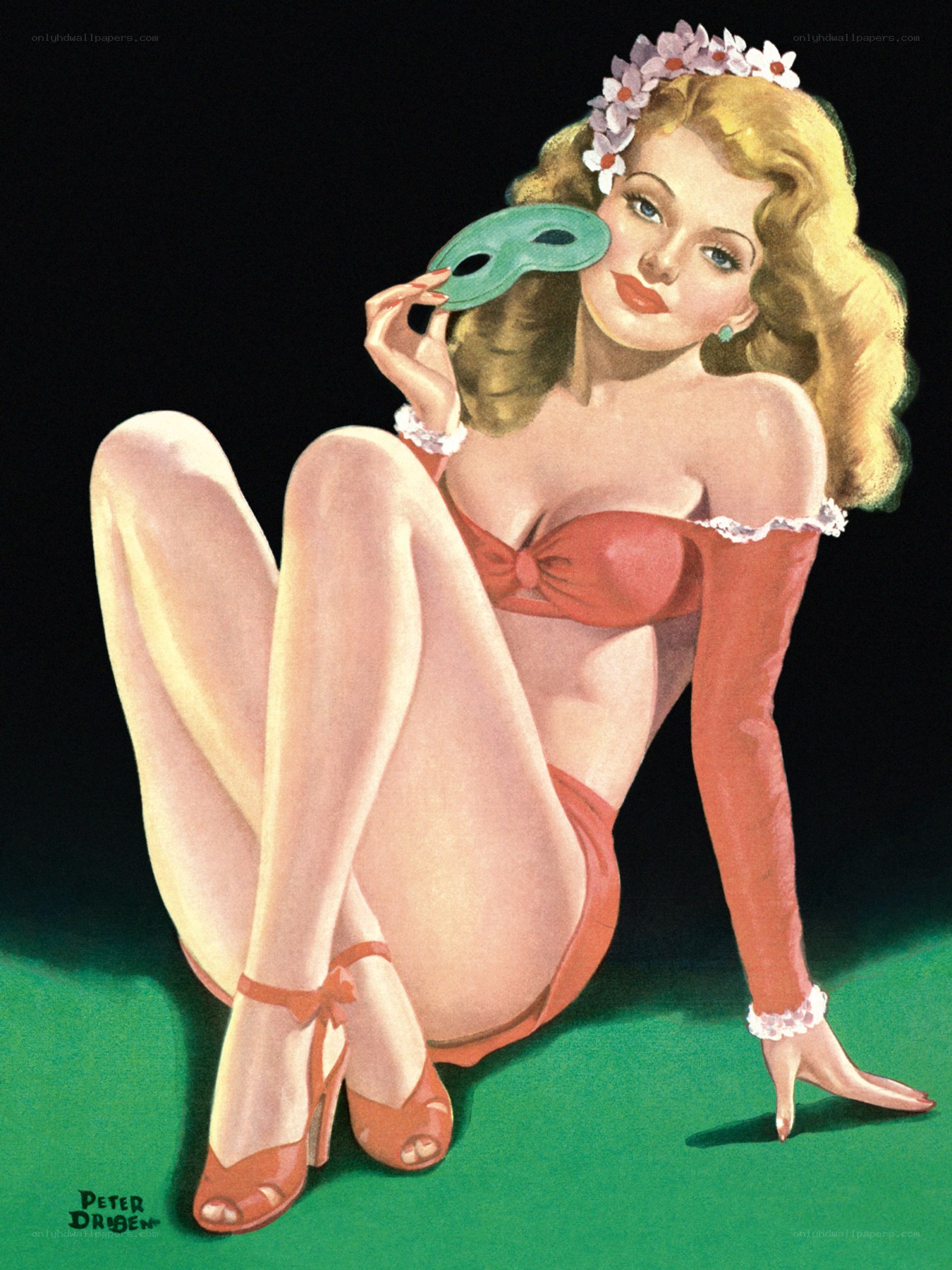 Pin-up girl with mask