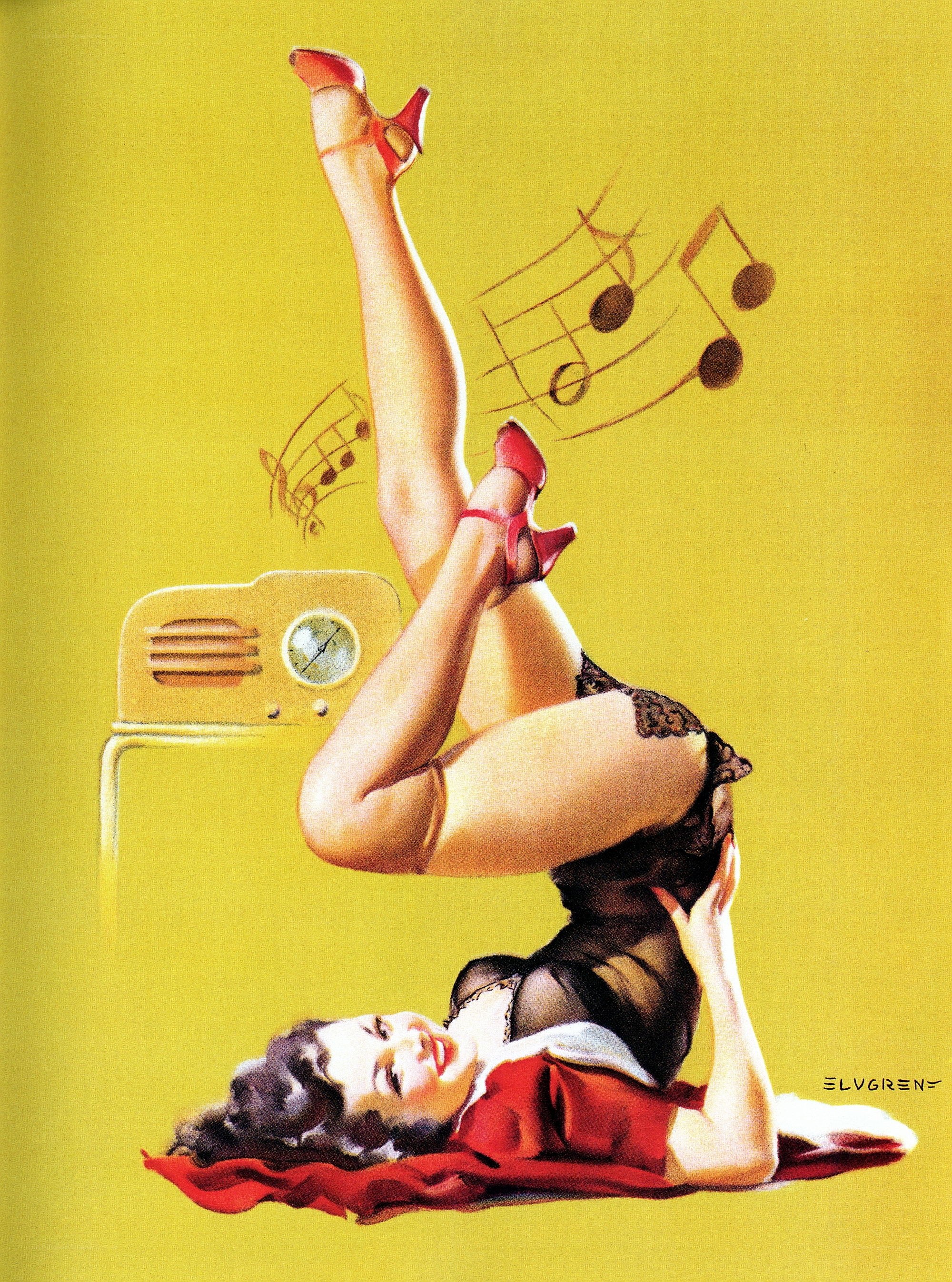Pin-up girl with music notes