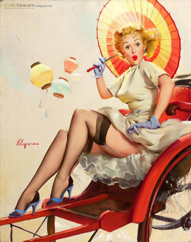 Pin-up girl with parasol