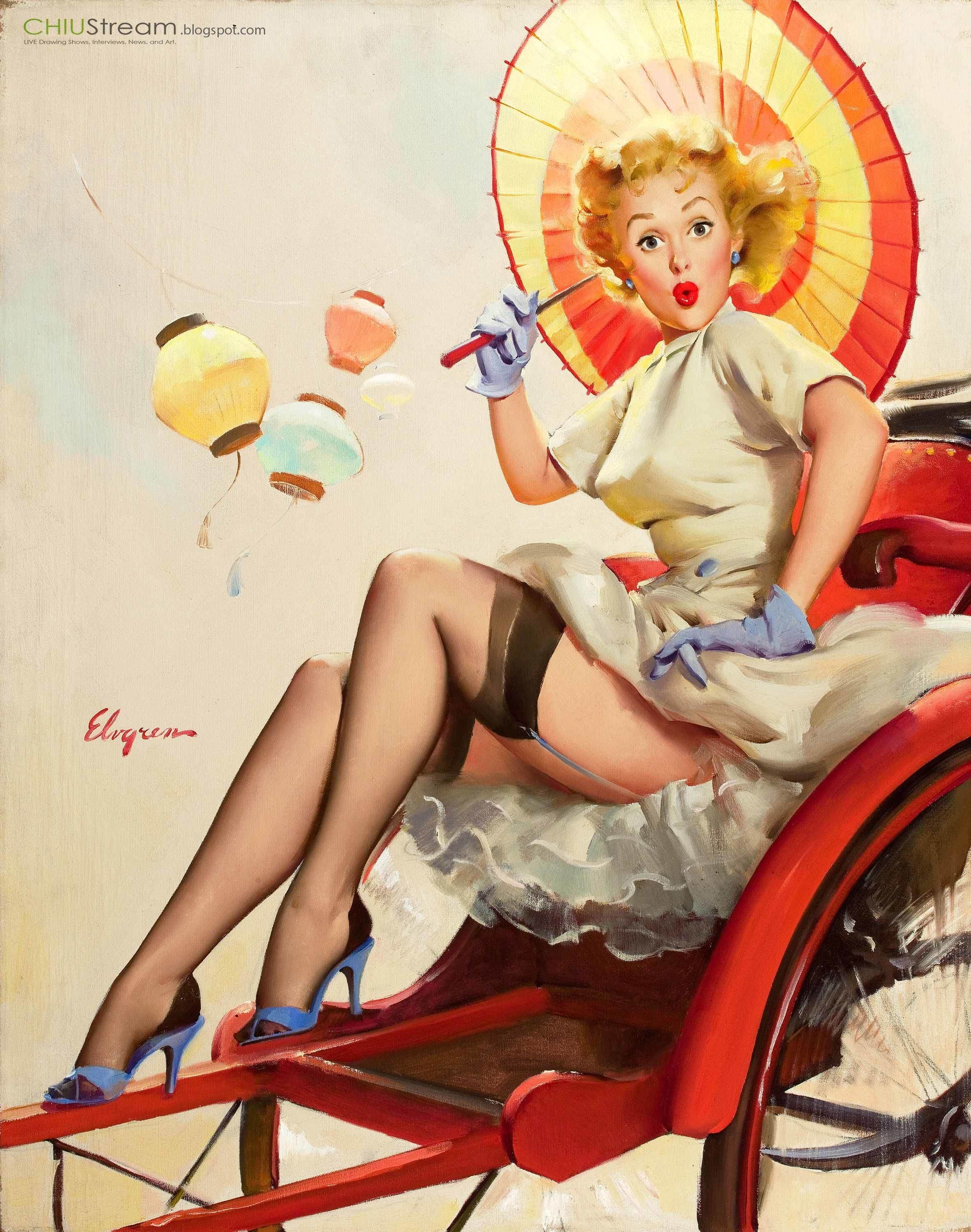 Pin-up girl with parasol