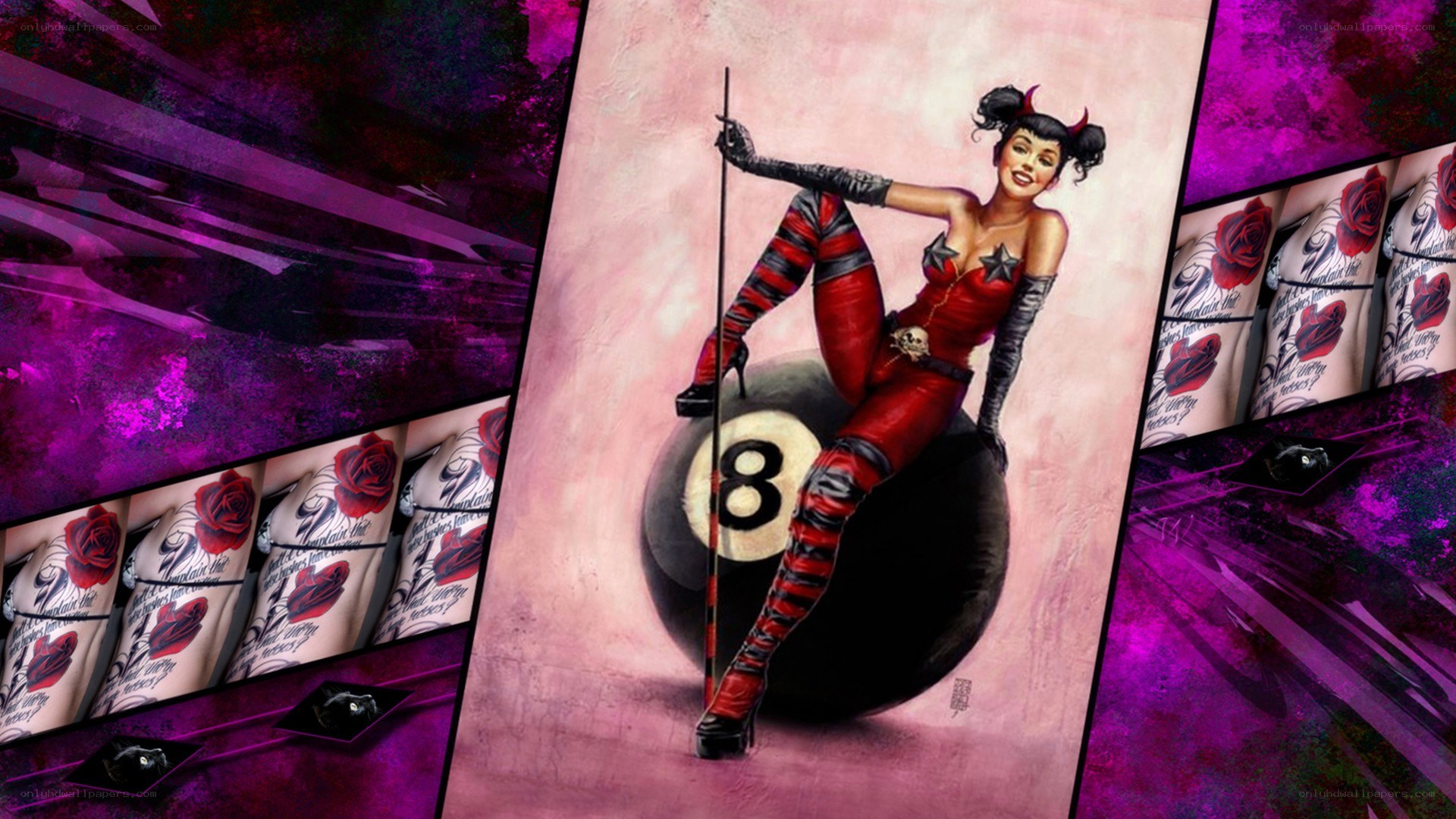 Pin-up girl with pool ball