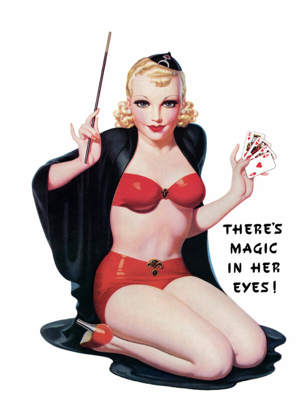 Pin-up magician with cards