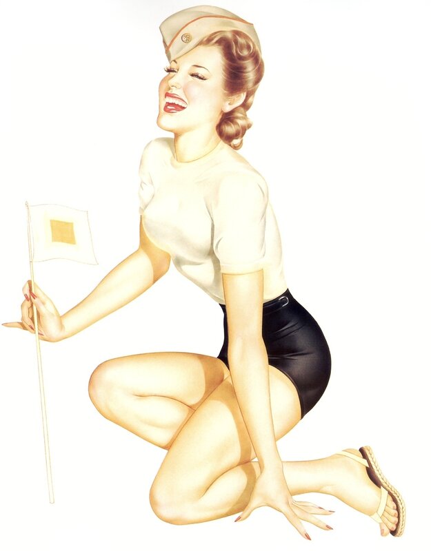 Pin-up nurse with flag