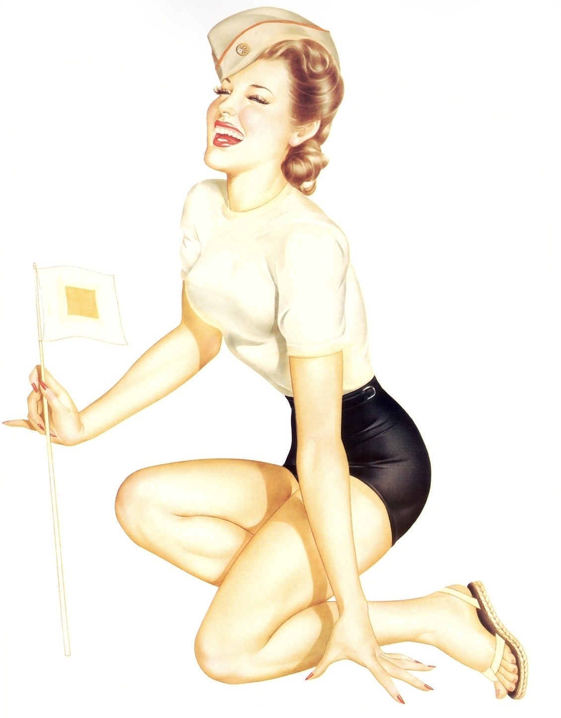 Pin-up nurse with flag