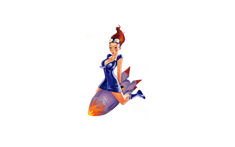 pin-up pilot on rocket
