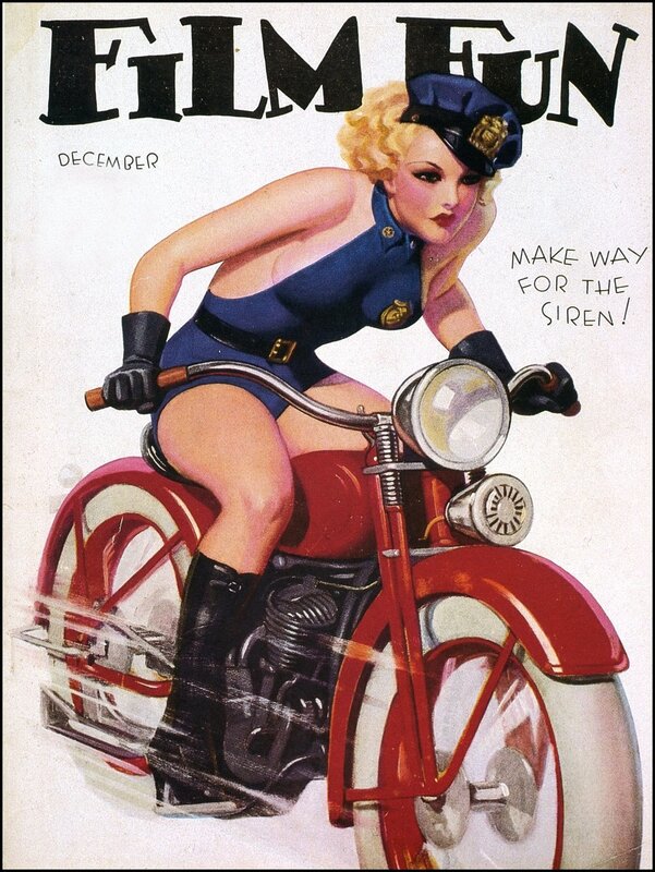 Pin-up police officer on motorcycle