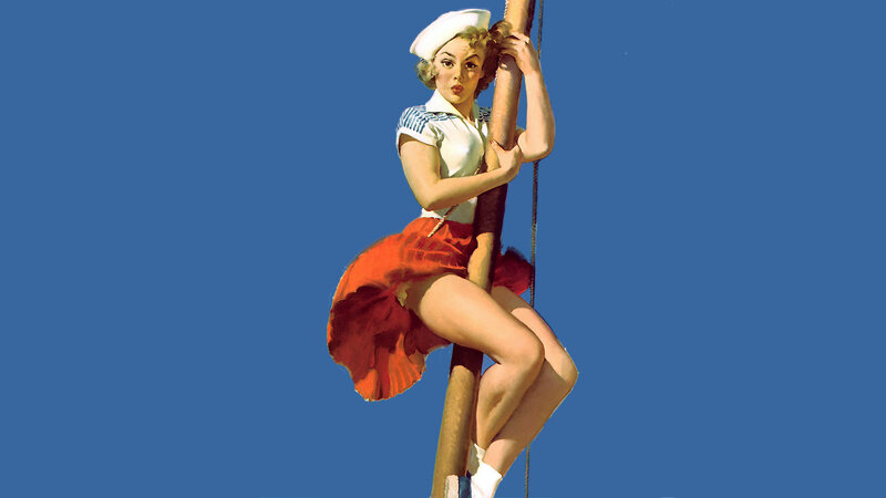 Pin-up sailor woman climbing pole
