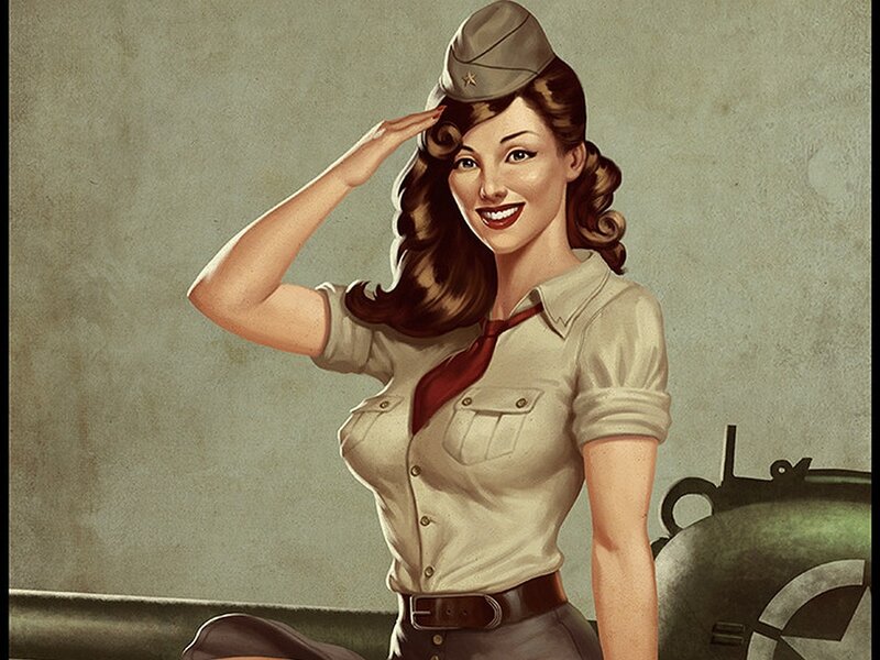 Pin-up soldier saluting
