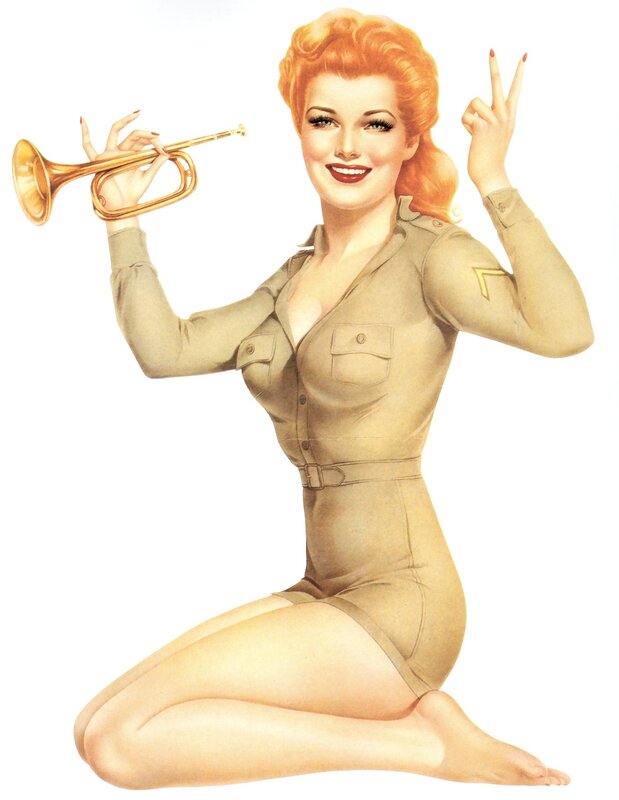 Pin-up soldier with trumpet