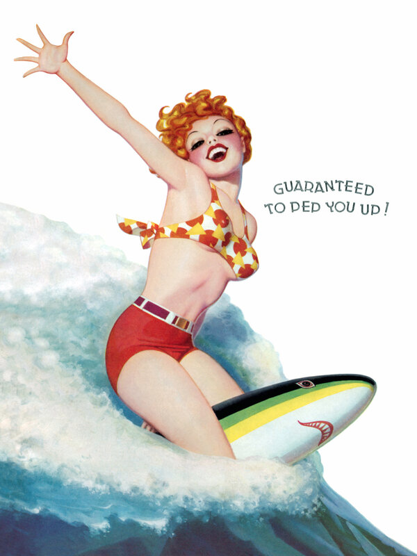 Pin-up surfer girl on wave