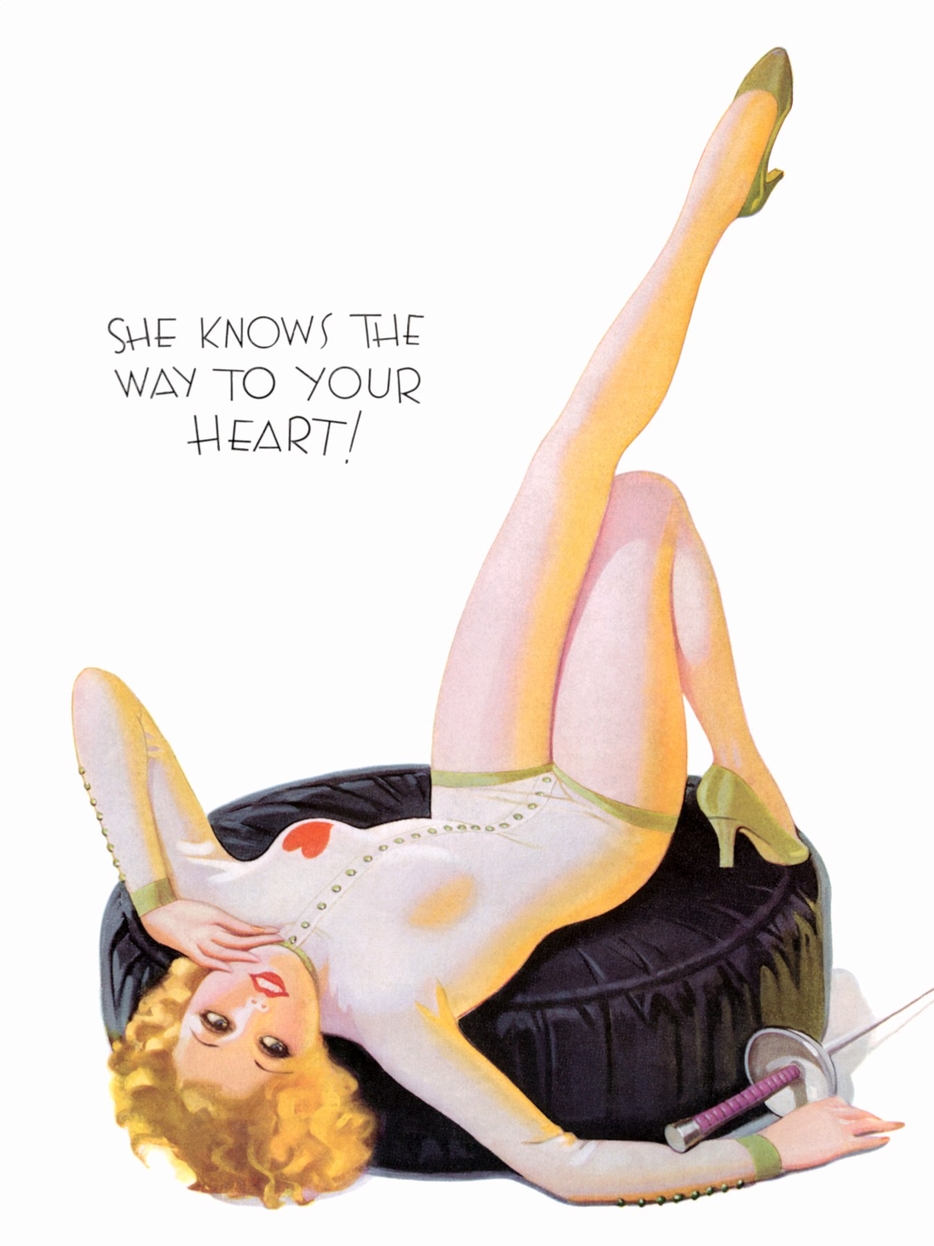 Pin-up with heart and sword