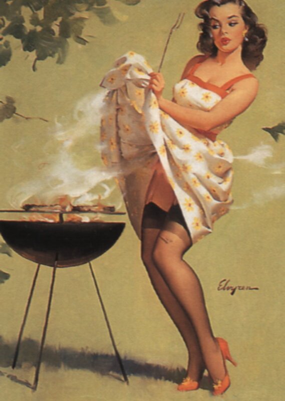 Pin-up woman at barbecue