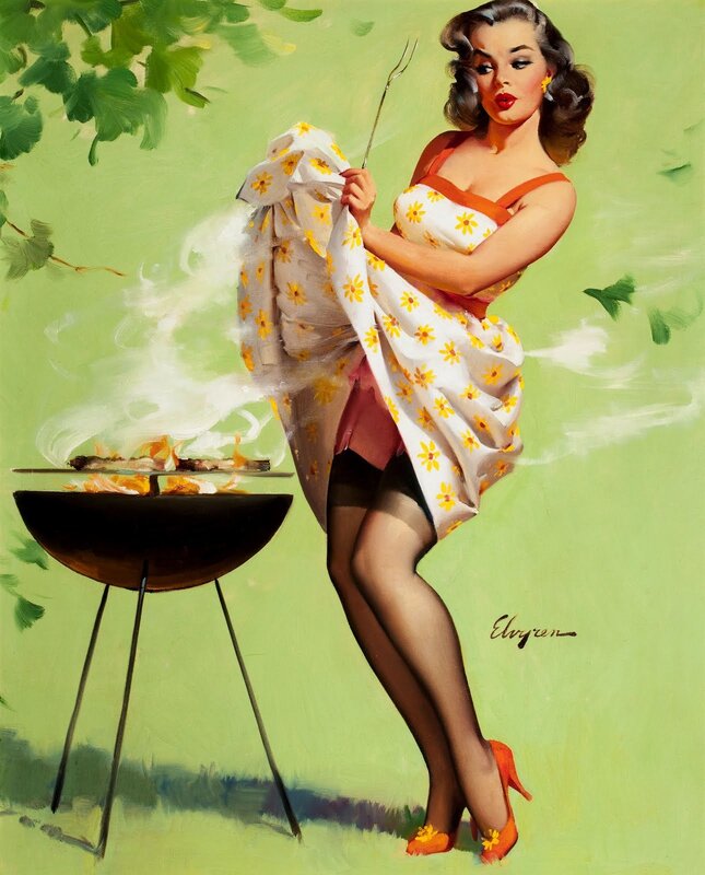 Pin-up woman at barbecue