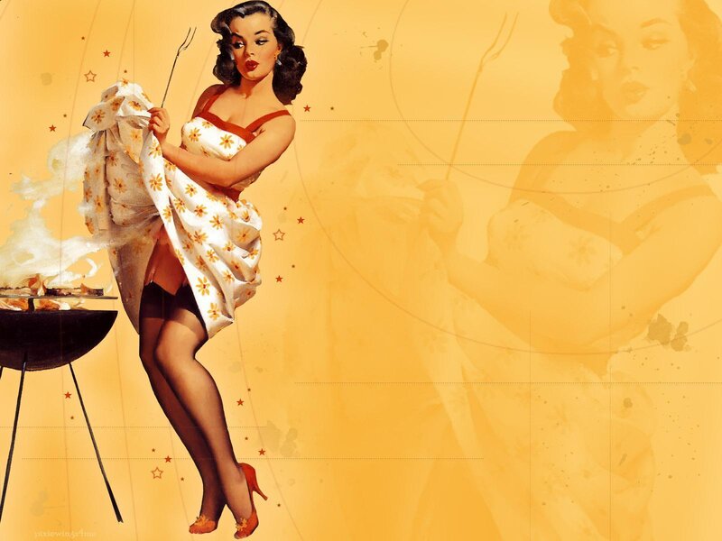 Pin-up woman at barbecue