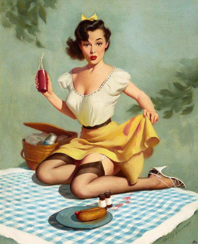Pin-up woman at picnic