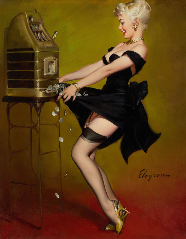 Pin-up woman at slot machine