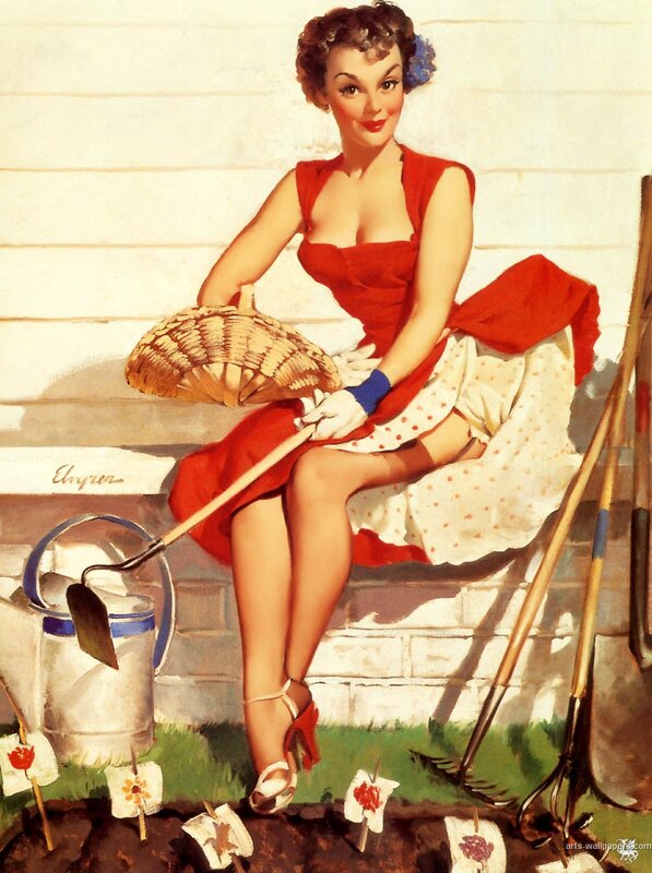 Pin-up woman gardening