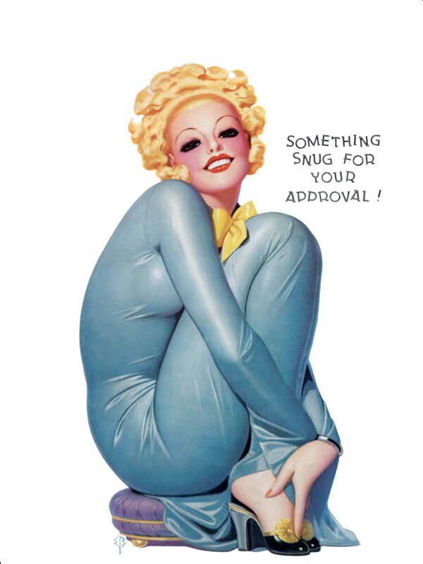 Pin-up woman in blue suit