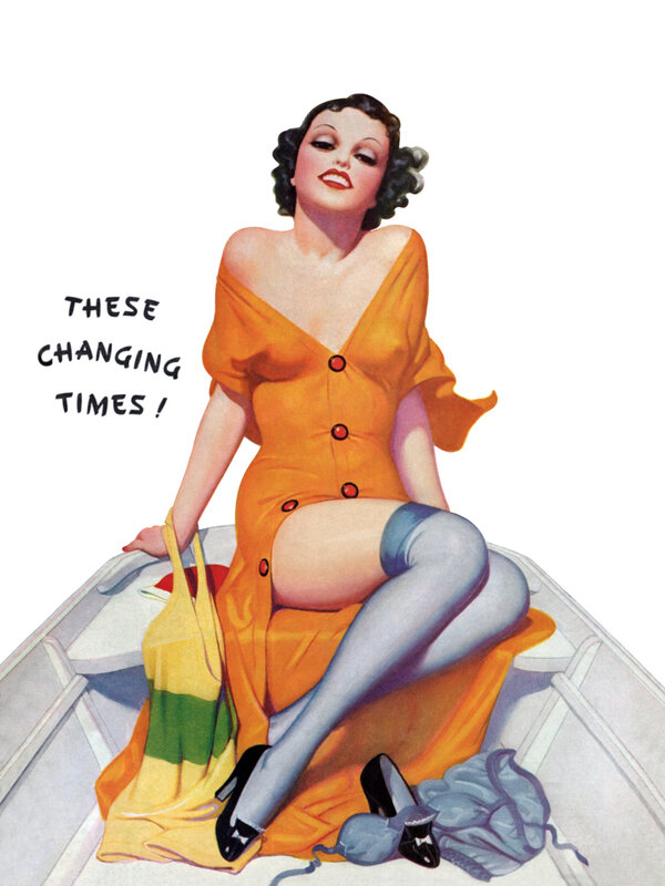 Pin-up woman in boat