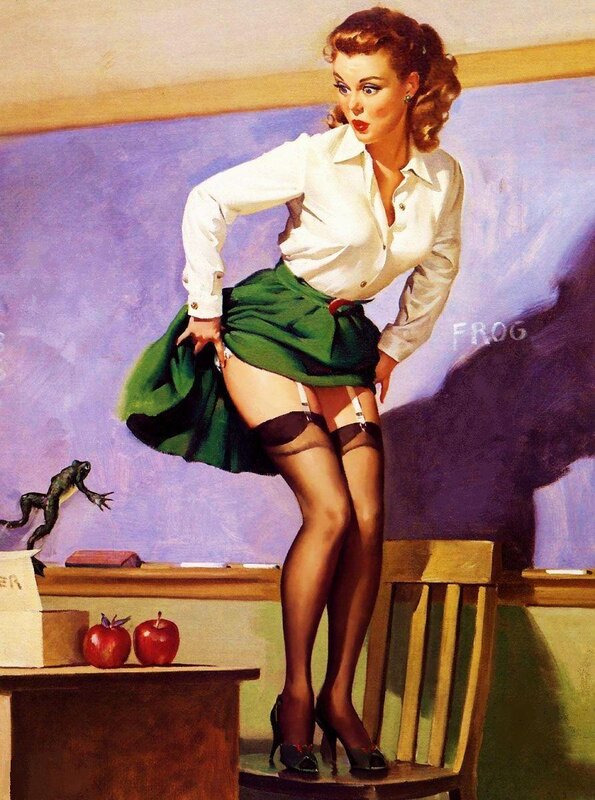 Pin-up woman in classroom