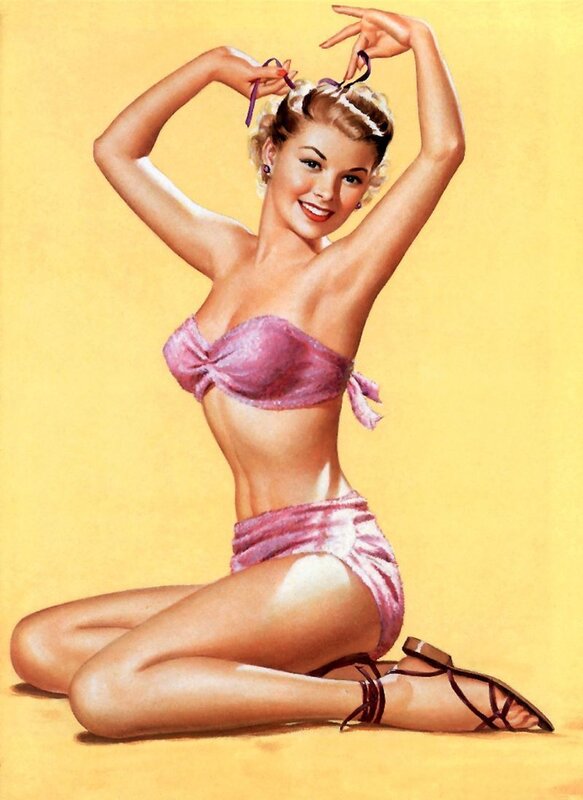 Pin-up woman in pink bikini